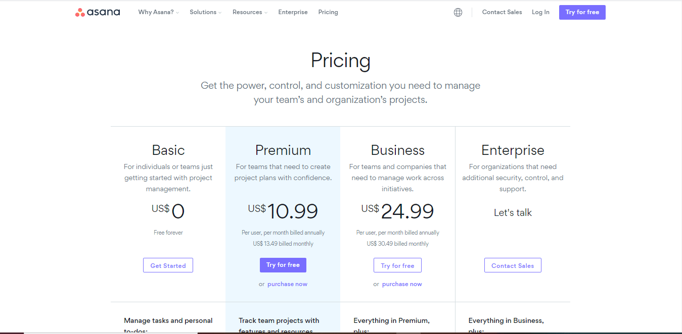 Basecamp vs Asana: Asana Plans